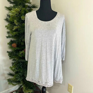 ZENANA PREMIUM L 3/4 sleeve Gray Tunic with Lace Trim